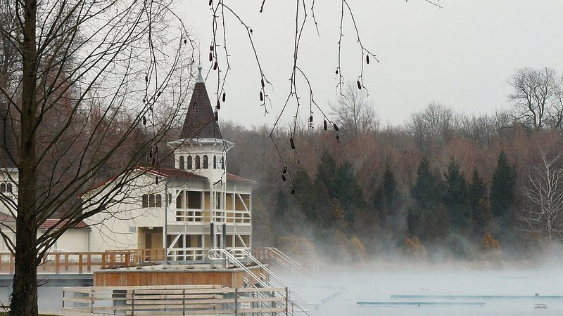 Het thermaal meer van Hévíz in de winter